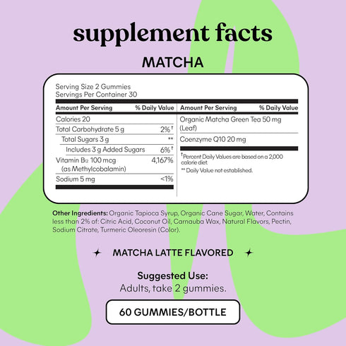 Lemme Gummies B12 Q10 (60 Count) Matcha Superfood Energy with Organic Matcha Green Tea, Vitamin and Antioxidant