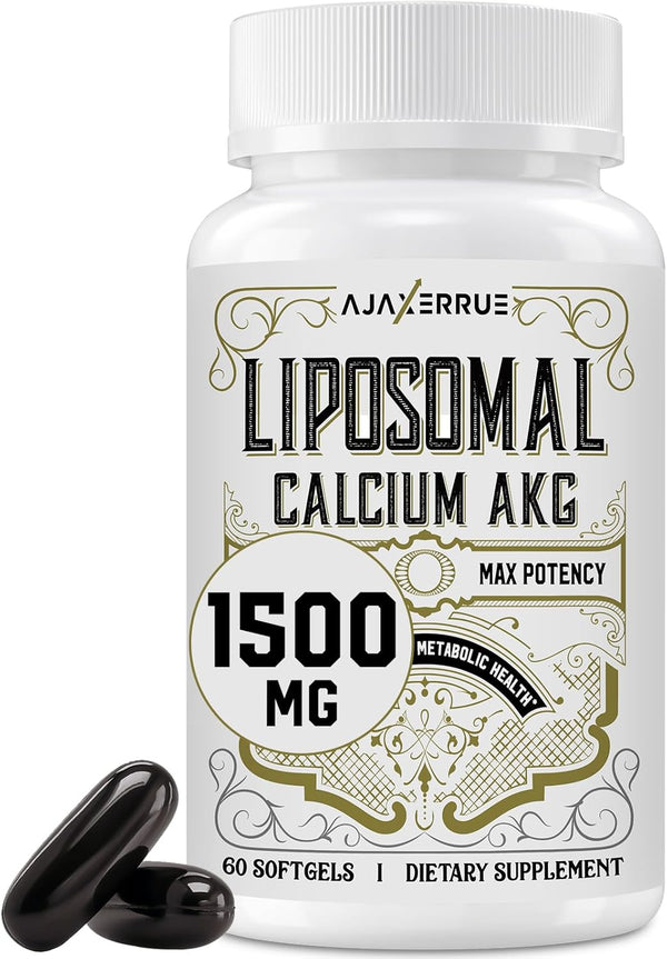 Liposomal Calcium AKG Supplement 1500 MG - High Absorption for Longevity & Cellular Energy, 60 Softgels