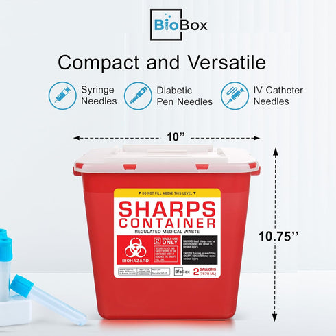 Sharps Container Large - Sharps Containers for Home Use and Labs - Portable Needle Disposal and Travel Size Biohazard Bin - 2 Gallon (Pack of 1)
