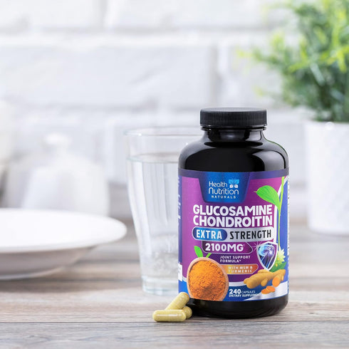 Glucosamine Chondroitin Supplements - 240 Capsules with MSM Complex, Turmeric & Boswellia for Joint Support & Mobility