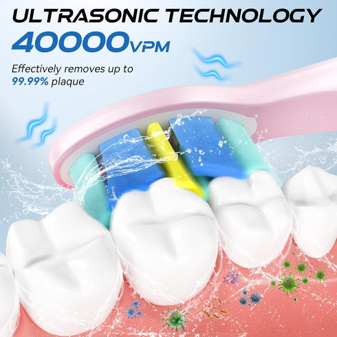 Toothbrushs-8 5 2 IPX7 Waterproof,30 YUNCHI Electric Toothbrush Pink, Battery Toothbrush for Adults, Rechargeable Brush