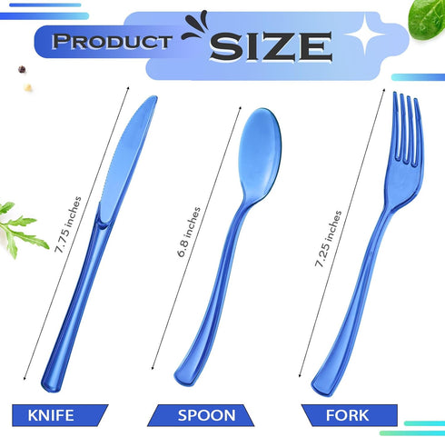 150 Pieces Disposable Cutlery Set, Heavy Duty Plastic Silverware with 50 Forks, 50 Knives, 50 Spoons for Parties, Events