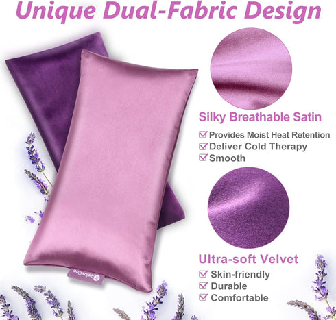 Lavender Eye Pillow for Relaxation, Yoga, Sleeping, Weighted Eye Mask Heated for Headache, Sinus, Dry Eyes Relief, Moist Heat Eye Compress, Meditation Accessories with Aromatherapy, Pack of 2