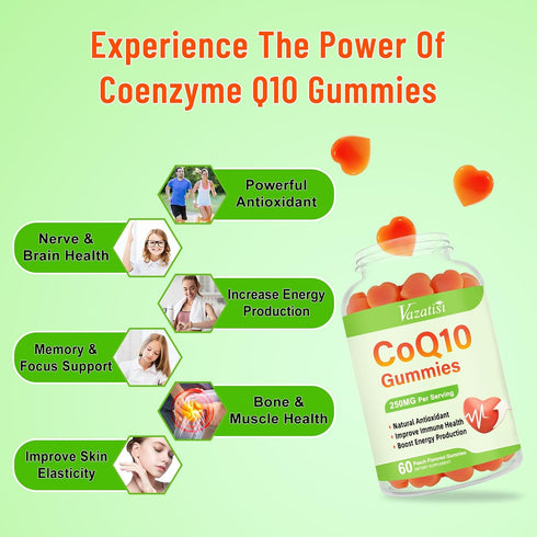 High Absorption CoQ10 Gummies 250mg, Plus Omega-3, Magnesium, Vitamin B12 for Cellular Energy, Vegan 60 Cts