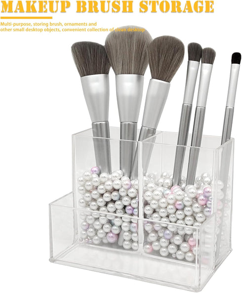 Cerpourt Clear Acrylic Makeup Brush Organizer, Multi-Purpose Storage Holder with 3 Slots for Desk Accessories