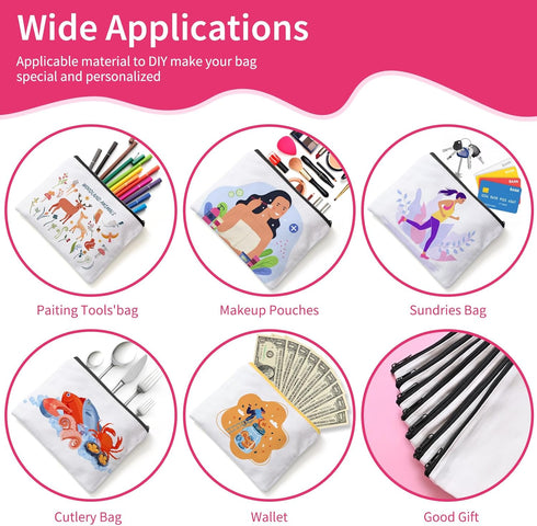 AMADAILY 24Pcs Sublimation Blank Canvas Makeup Bags, DIY Heat Transfer Cosmetic Bags with Black Zipper, 7.87 x 5.7 Inch