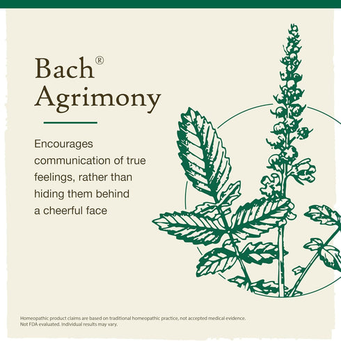 Bach Original Flower Remedies, Agrimony for Open Communication (Non-Alcohol Formula), Natural Homeopathic Flower Essence, Holistic Wellness and Stress Relief, Vegan, 10mL Dropper