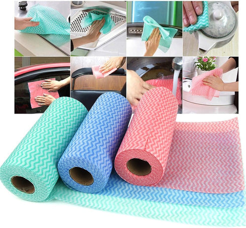 Disposable Cleaning Towel (2 Rolls/100pcs) Paper Towels, Multipurpose Fabric, Non-Woven Kitchen Cloth