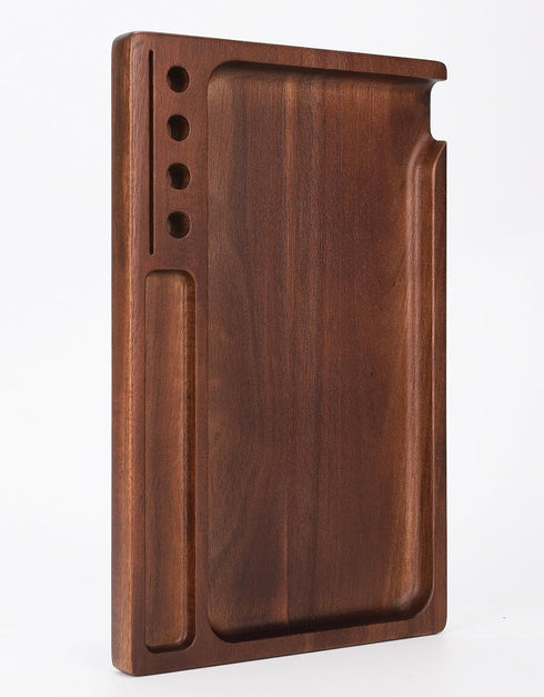 Black Walnut Rolling Tray 11"x7" with Cleaning Brush and Scoop Card, Accessories for Rolling Papers and Grinders