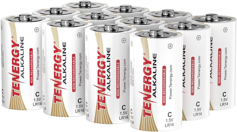 Tenergy 1.5V C Alkaline LR14 Battery, High Performance Non-Rechargeable, 12 Pack
