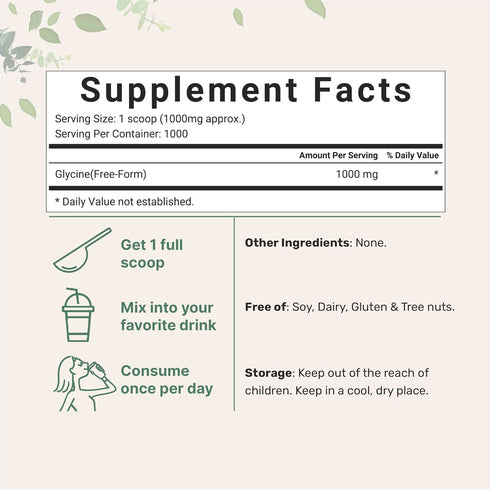 Micro Ingredients Glycine Powder, 1KG (2.2 Pounds), 1000mg Per Serving, Supports Restful Sleep, USA Product