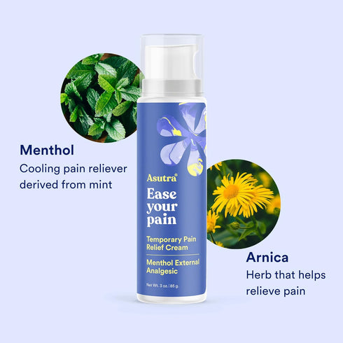 ASUTRA Relief Cream, 3 oz - Temporary Muscle Discomfort Relief with Cooling Sensation, 4% Menthol & Arnica