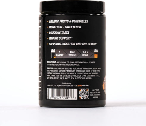 Jocko Fuel Greens Powder (Peach Flavor), Organic Greens & Superfood Powder for Healthy Green Juice, 30 Servings