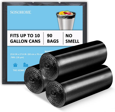 10 Gallon Black Trash Bags, 90 Count, 18 Micron Thick Garbage Bags for Office Kitchen