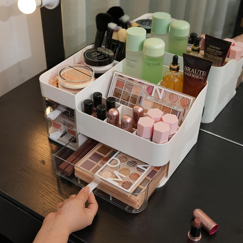 Makeup Organizer and Storage Case, 3 Clear Drawers for Vanity, Skincare, Jewelry Display