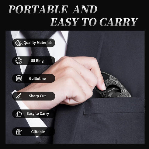 CIGARLOONG Black Engraved Stainless Steel Cigar Cutter with Double Blades