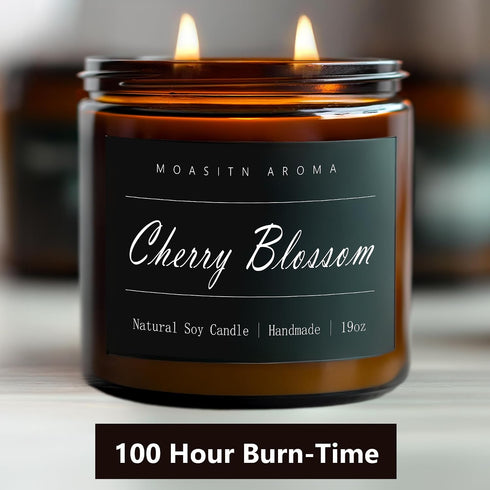 Home|19oz 100h Candle|2 MOASITN Cherry Blossom Large Heavenly Scented Candles for Long Lasting Clean Burn|Natural Soy