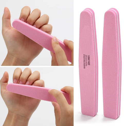 Nail Buffers 20 Pack - 100/180 Grit Nail Buffer Block Sponge for Acrylic/Natural Nails, Pink