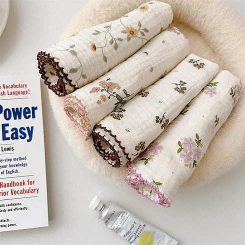 BuLuTu Cute Floral Cotton Muslin Cleaning Towels for Home and Kitchen Bar Mops Towels, Pack of 4 Cleaning Rags - 11x11 Inches, 100% Cotton Super Absorbent Multi-Purpose Cleaning Clothes Oil Washable