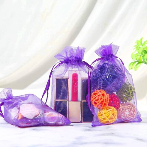 100Pcs 4x6 Inches Drawstring Organza Bags, Sheer Jewelry Candy Pouch for Festival Party Wedding Favor Gift Bags (Purple)