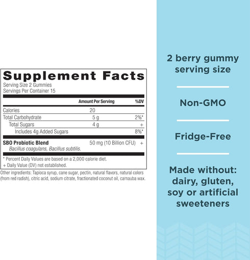 Ancient Nutrition Probiotics, SBO Probiotics Berry Gummies 10 Billion CFUs*/Serving, Healthy Digestive and Immune Response Support, Gluten Free, Reduces Occasional Bloating, 60 Count