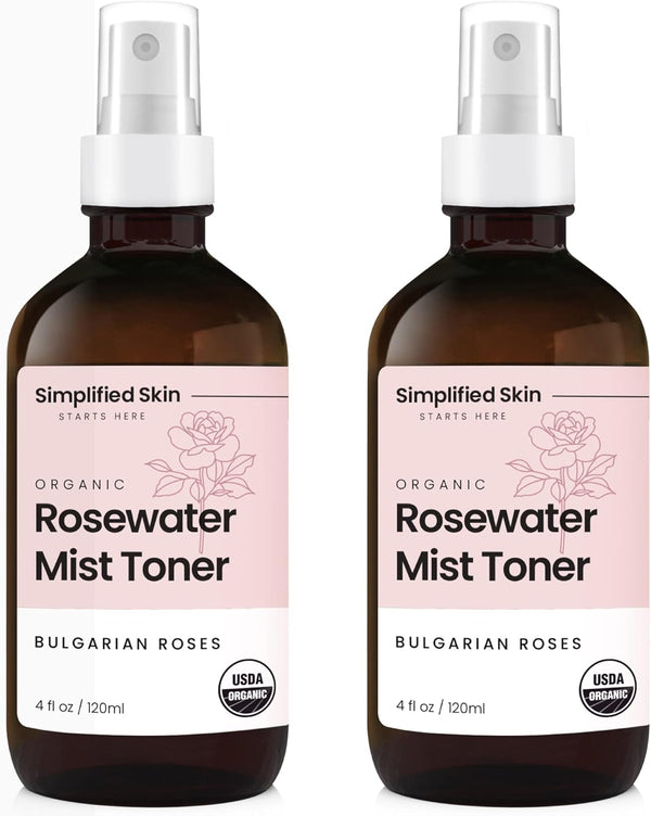 Simplified Skin Rose Water Spray - 100% Natural Organic Face Toner & Makeup Remover, Hydrating Beauty Mist, 4 oz, 2 Pack