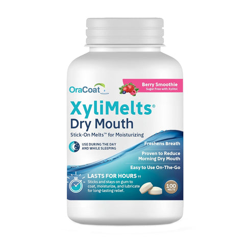 OraCoat XyliMelts Dry Mouth Relief Stick-On Melts Berry Smoothie with Xylitol, Non-Acidic, Stimulates Saliva, 100