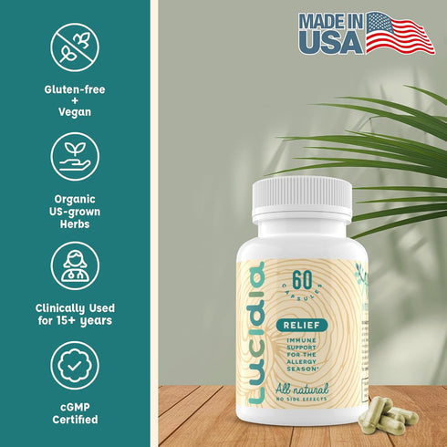 Lucidia Non-Drowsy Allergy and Hay Fever Support for Sinus Health with Quercetin, NAC, Stinging Nettles