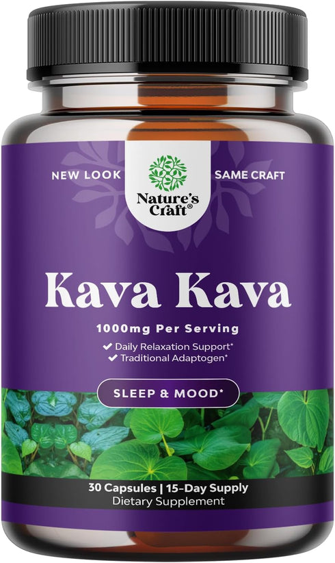 Kava Root Mood Support Supplement - 1000mg Kava Kava Capsules for Fast Acting Mood and Relaxation (Trial Size)