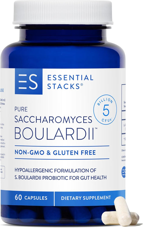 Essential Stacks Saccharomyces Boulardii Probiotics (Non-GMO & Gluten Free) - 5 Billion CFUs (60 Capsules)