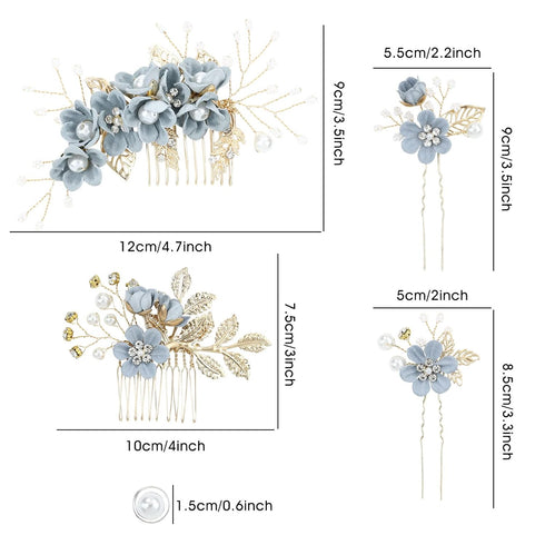 inSowni 20 Pack Classy Dusty Blue Flower Bridal Wedding Hair Side Combs, Floral Hair Pins, Twist Spiral Pearl Clips