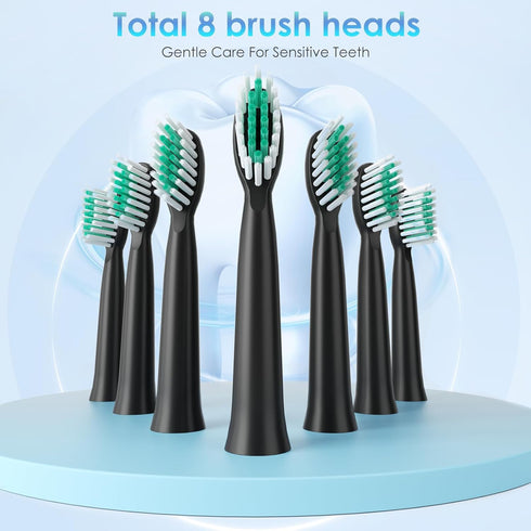 SunnyNest 8 5 IPX7 Set Electric Toothbrush for Adults with Replacement Brush Heads, Travel Bag, Cleaning Modes
