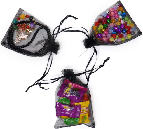 50Pcs Black Organza Bags 8X12 inch - Large Mesh Drawstring Sheer Halloween Goodie Gift Bags for Christmas Wedding