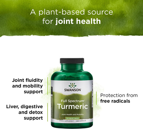 Swanson Turmeric Antioxidant Supplement, Joint Health, Cardiovascular, Liver Detox, 720 mg, 240 Capsules, 120 Servings