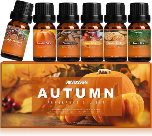 Autumn Fragrance Oil Set, Premium Fall Essential Oils for Diffuser and Candle Making - Pumpkin Spice, Cinnamon, and More