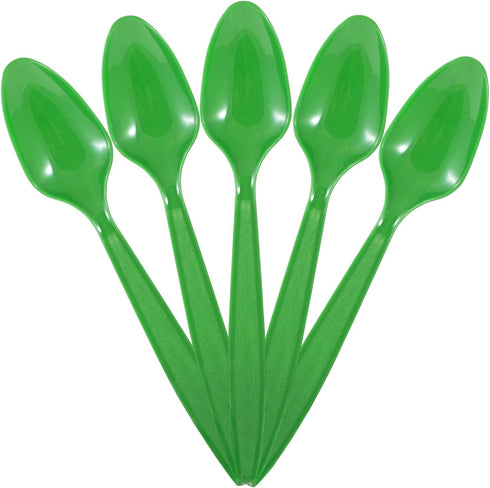 JAM PAPER Big Party Pack of Premium Green Plastic Spoons, 100 Disposable Spoons/Box