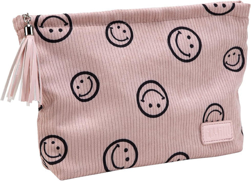 Makeup Pouch Small Cosmetic Bag - Cute Pouches for Purse with Tassel, Smiley Face Makeup Bags for Women (Pink)