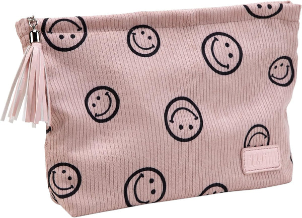 Makeup Pouch Small Cosmetic Bag - Cute Pouches for Purse with Tassel, Smiley Face Makeup Bags for Women (Pink)