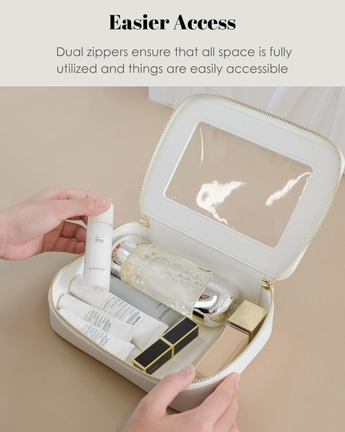Mini Clear Makeup Bag for Purse, Cute Small Travel Cosmetic Bag with Visual Window & Dual Zippers, Pink Mini Pouch