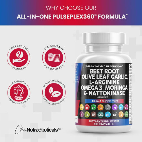 Healthy Support Supplement - Beet Root 6000mg, Olive Leaf 6000mg, Nattokinase 4000 FU, 90 Ct