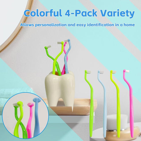 4-Pack End Tuft Toothbrushes, Ultra Soft Orthodontic Brushes for Braces and Detailed Cleaning