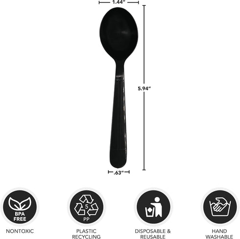 Party Essentials Individually Wrapped Heavy Duty Black Plastic Utensil Sets, 100 Sets, Includes Soup Spoon