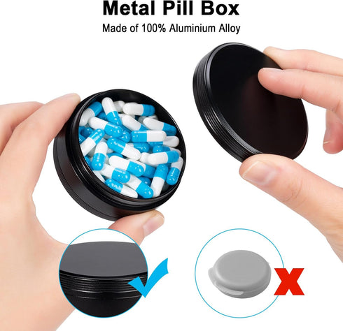 Portable Metal Pill Box - Travel Daily Pill Case, Waterproof Container for Purse Pocket, Compact Organizer for Medicines