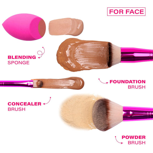 Ruby Kisses 9PCS Makeup Brush Set, Includes Powder, Blending, Eyeshadow, Eyebrow, Eyeliner Brushes and Sponge