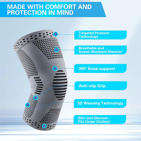 Knee Support Sleeves for Running, Gym, Sports & Hiking Lightweight Shock-Absorption Protection for Men & Women