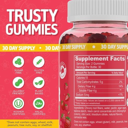 Sugar Free Prebiotic Fiber Gummies | 60 Count | Mixed Berry Flavor | Daily Digestive Health for Adults & Kids