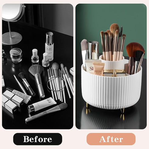 360 Rotate Makeup Brush Holder Organizer for Vanity, Desktop, Bathroom, Makeup Organizers Countertop (White)