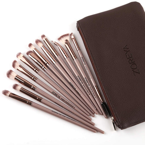 Z'OREYA Eye Makeup Brushes, 12 Pcs Professional Brush Set with Carrying Bag, Champagne Gold