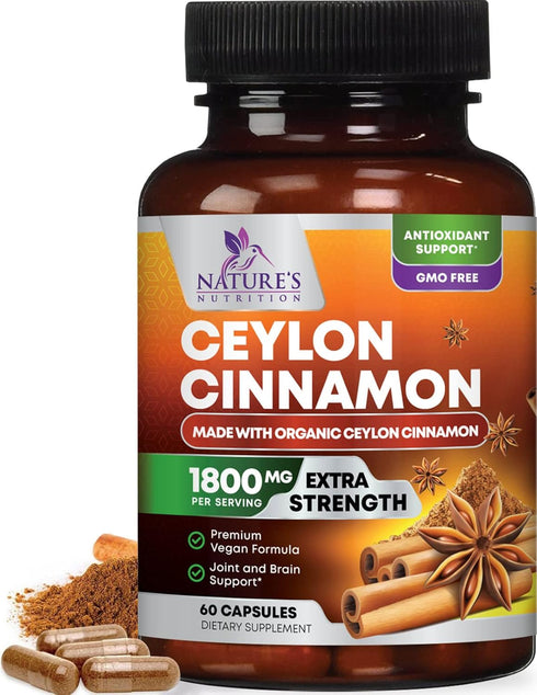 Pure Cinnamon Capsules - 60 Certified Organic Ceylon Cinnamon Pills, Non-GMO, Gluten-Free