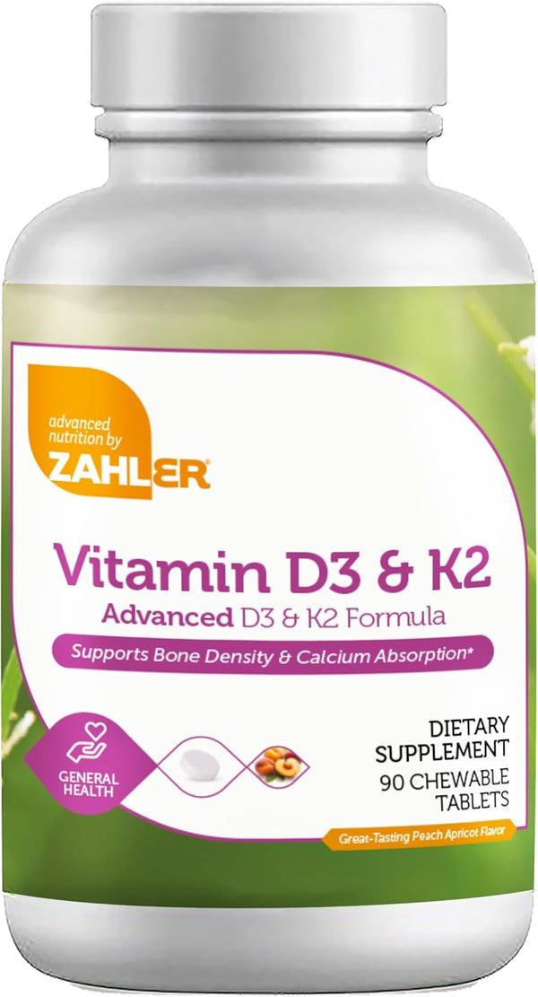 Zahler Vitamin D3 & K2 Chewable Supplement (90 Count), Certified Kosher for Calcium Absorption & Immune Support